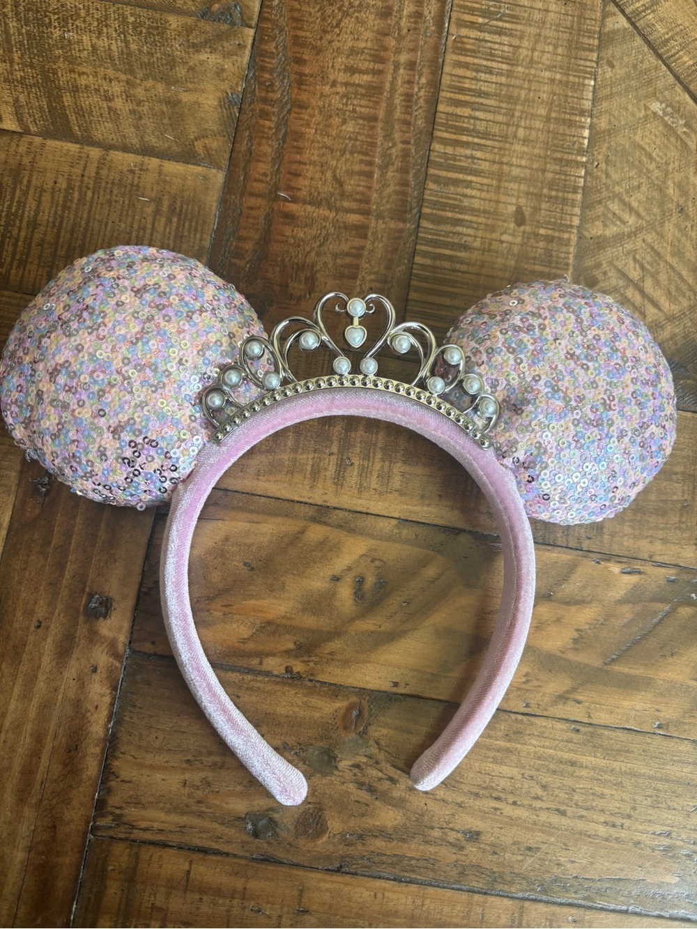 AUTHENTIC DISNEY PARKS PINK SEQUIN CROWN TIARA MINNIE EARS HEADBAND